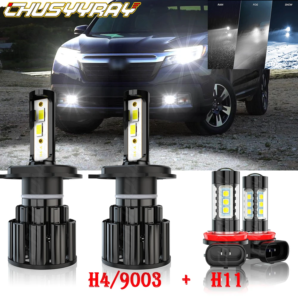 

CHUSYYRAY Car lights Compatible For Honda Ridgeline 2006-2014 4X LED Headlight High/Low Fog Light Bulbs Kit 6000K Super Bright