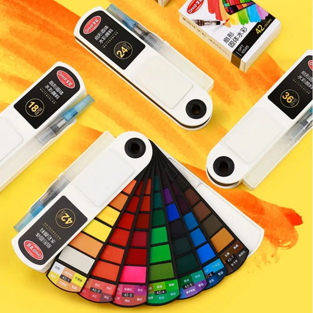 Set di Acquerelli Portatile Pieghevole con Pennello ad Acqua, 18/24/36/42 Colori, Kit di Pittura a Olio Solido per Studenti - immagine 4