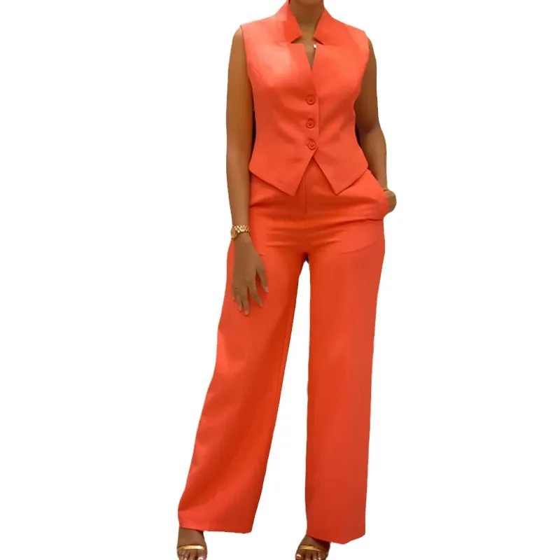 Women's 2024 summer new fashion stand-up collar sleeveless vest high waist trousers casual suit