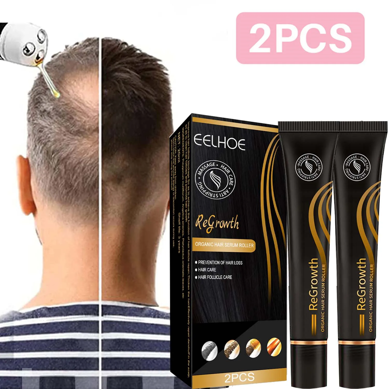 2pcs crescimento do cabelo soro triplo rolo no massager rebrota leos 