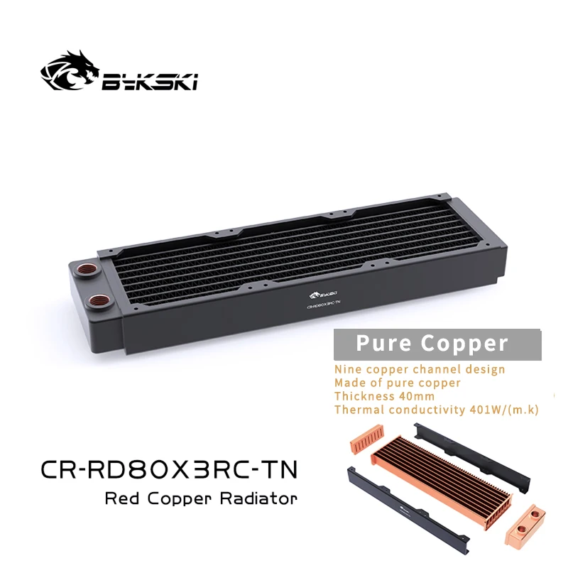 Bykski Copper Cooling Radiator 30/40/60mm Thick For 80mm Fan