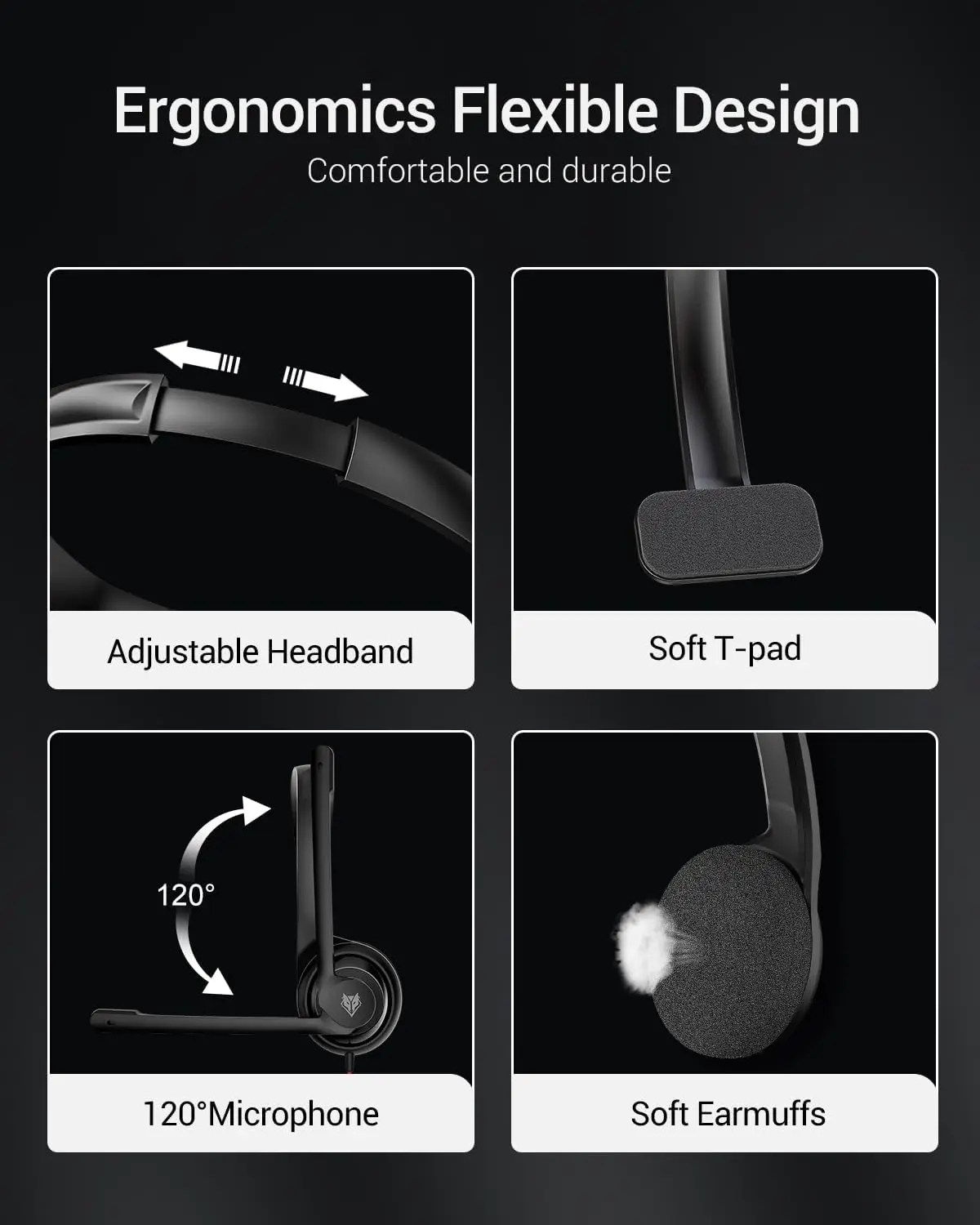 NUBWO USB Noise-Cancelling Comfort On-Ear Wired Office Headset with Mic