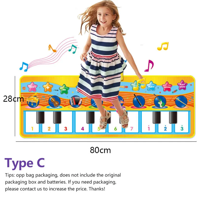 2 In 1 Piano Mat for Kids Piano Keyboard & Jazz Drum Music Touch Play Carpet Baby Toddlers Music Instrument Education Toys Gift 5