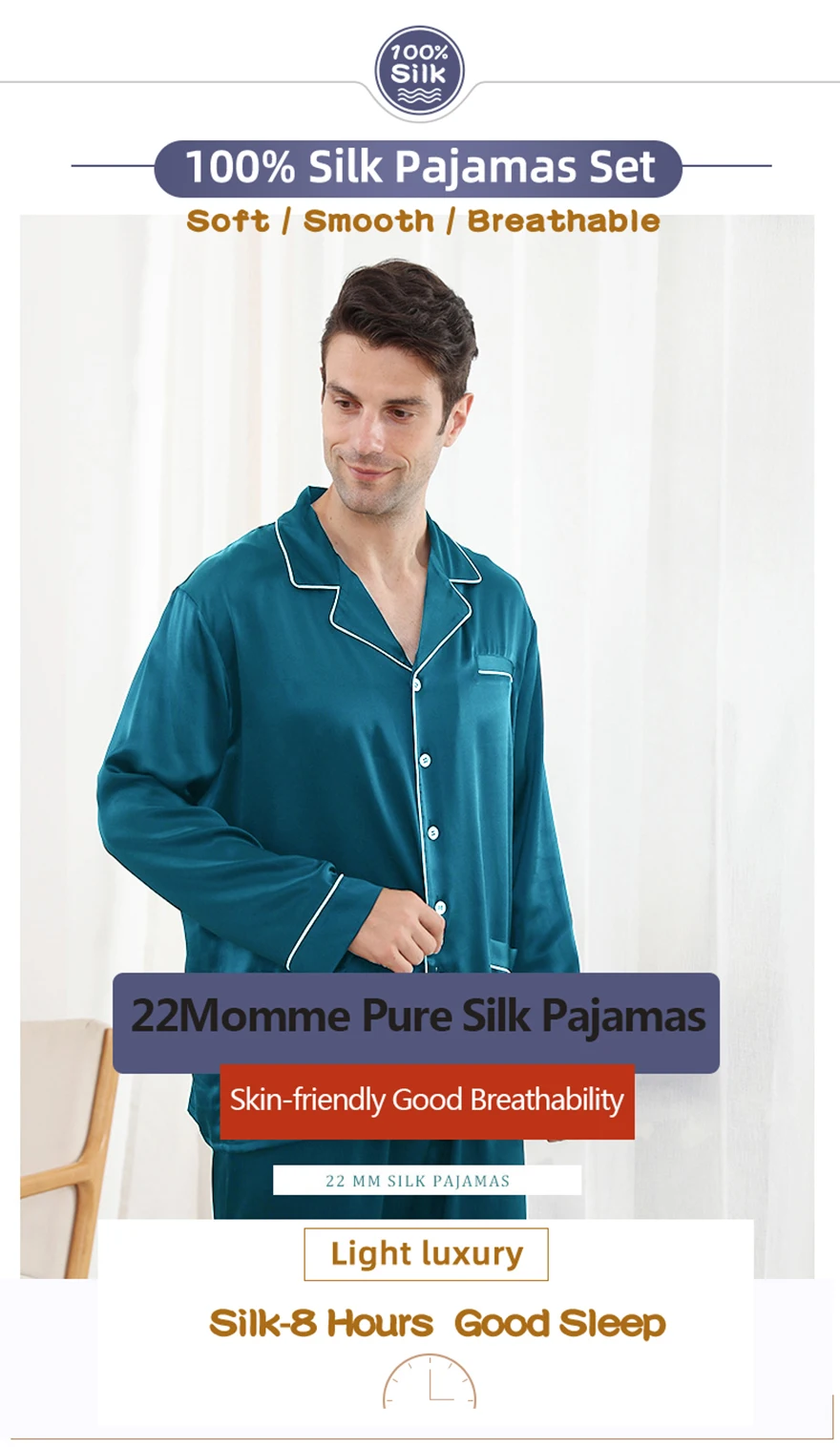 22Mommy 100 Silk Pajamas Set Men Heavyweight Real Silk Sleepwear Pijama Sets Long Sleeve Trousers Suit Home Service Male Pajamas mens silk pajamas