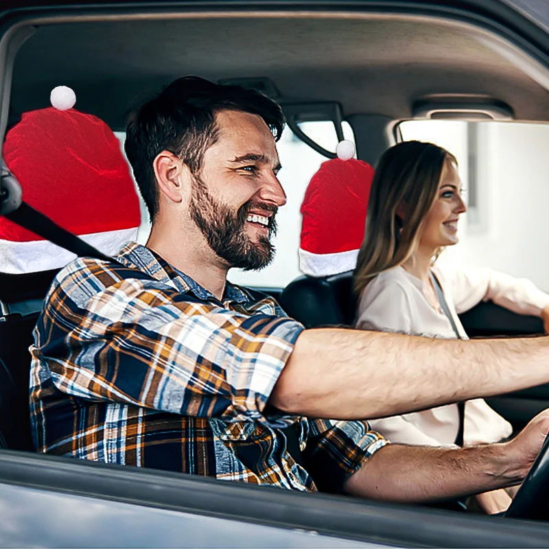 Christmas Car Headrest Cover Seat Protection Santa Hat Festival Christmas Car Ornaments Seat Protection Santa Hat Decoration
