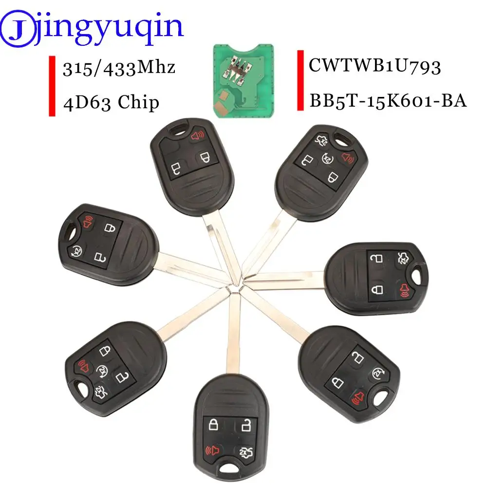 Jingyuqin Per Ford C-Max Escape F350 Focus Transit 3/4/5 Pulsanti Telecomando Per Auto Portachiavi Chip Id63 315/433Mhz