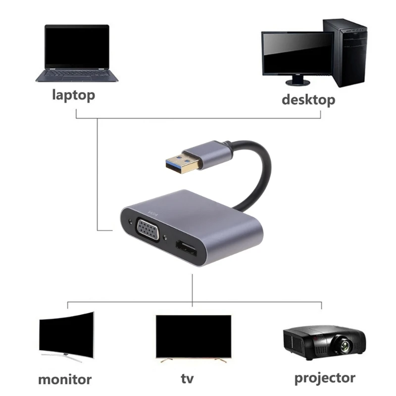 비디오 USB VGA 어댑터 케이블, 출력 어댑터 컨버터 포함, 드롭 배송