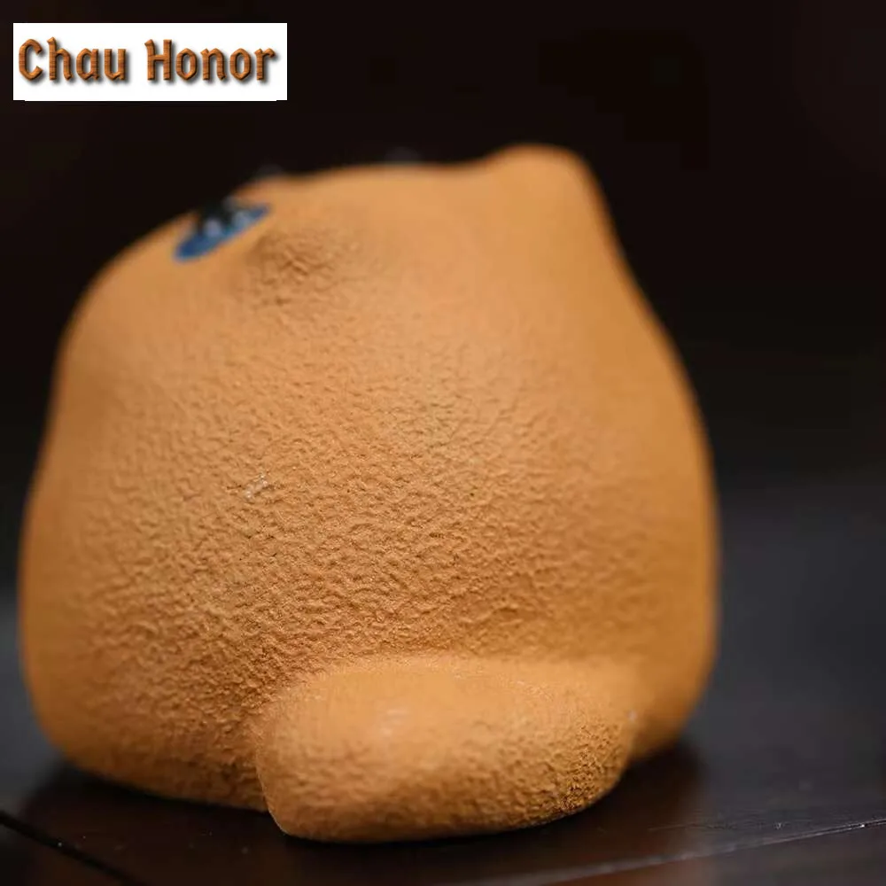 Boutique Handmade Purple Clay Tea Pet Ornaments Lucky Golden Cat Statue Cute Animal Tea Figurine Teaware Decoration Accessories