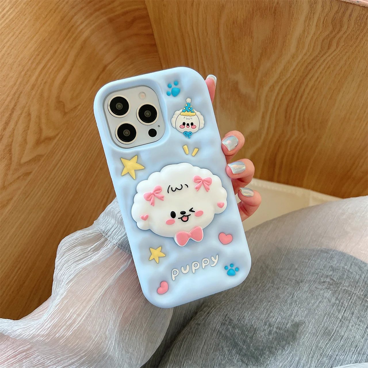 Adorable 3D Puppy Silicone Phone Case with Stand and Wristband
