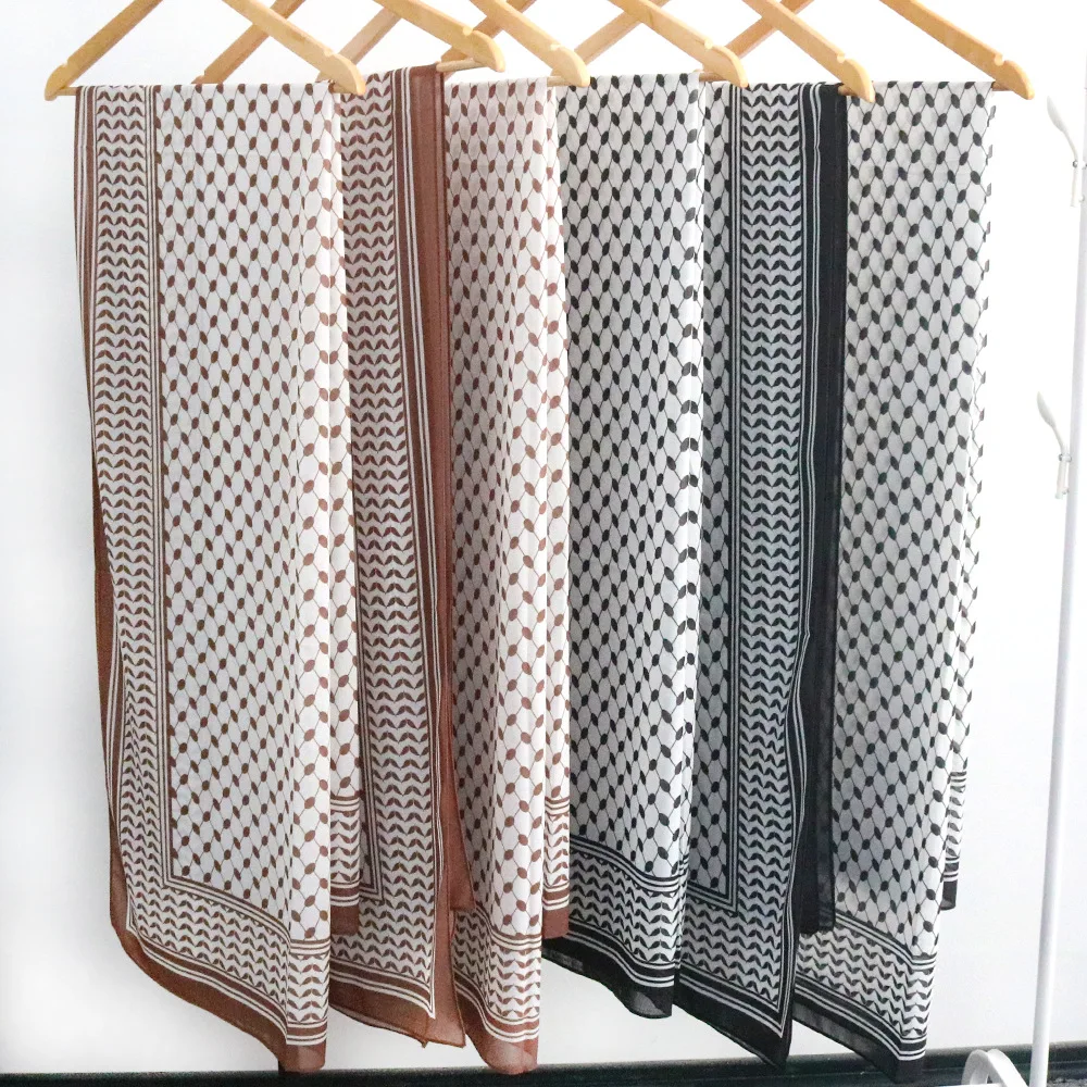 70X180CM High Quality Printed Chiffon Scarf Hot Sale Arab Keffiyeh Pattern Hijab Headscarf Muslim Women Long Shawl Wraps Factory