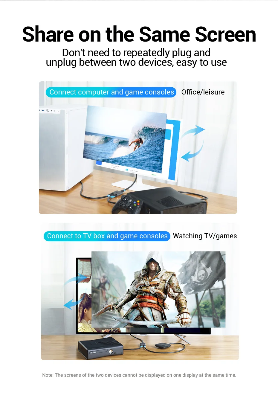 HDMI 2.1 Splitter Switch 8K 60Hz 4K120Hz 2 in 1 out for PC TV Xiaomi Series X PS