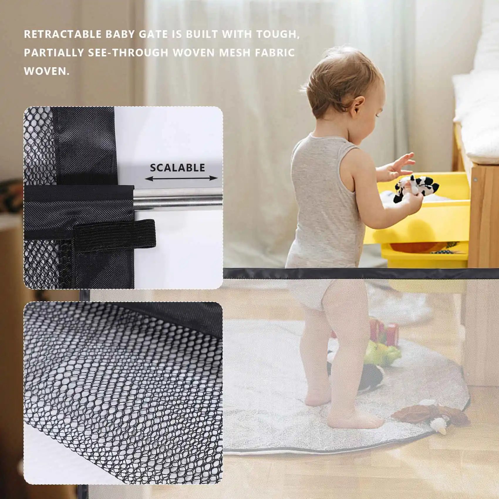 Magic Gate Portable Folding Mesh Baby Safety Fencing Gate Protection Indoor and Outdoor Safe Guard for Kids and Pets