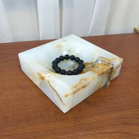 Luxury Natural Marble Square Jade Tray Model Room Creative Home Tabletop White Onyx Jewelry Storage Plate Decorative Ornaments 2