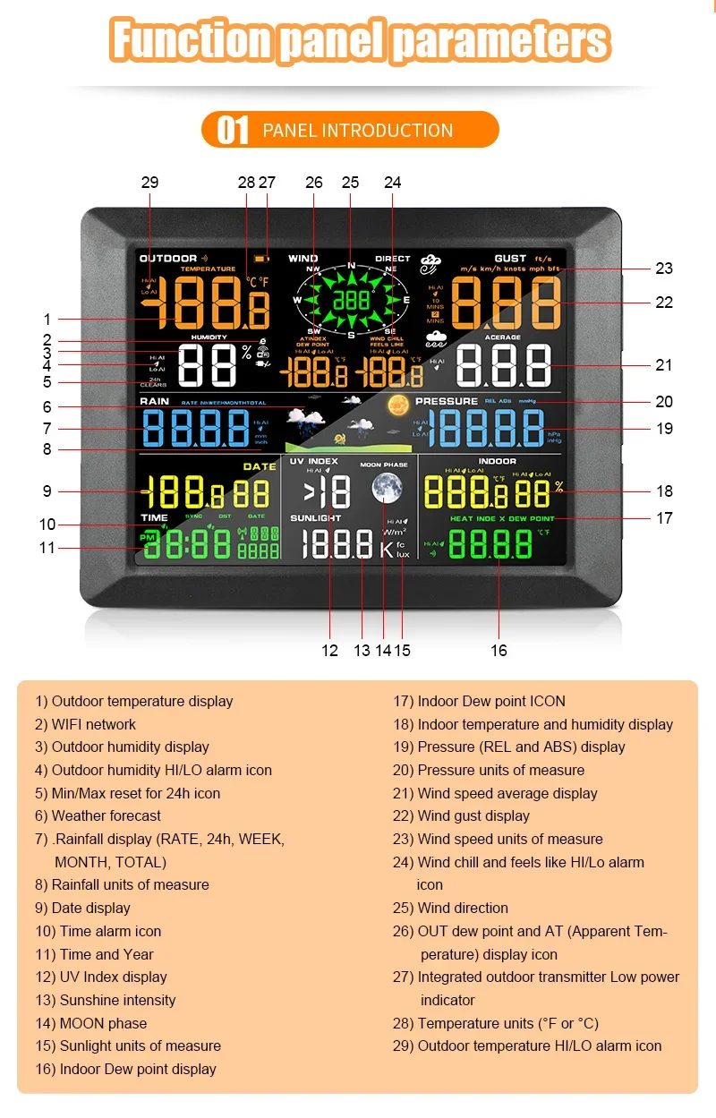 0310 Professional WiFi Weather Station Internet Wireless with Outdoor Sensor Rai