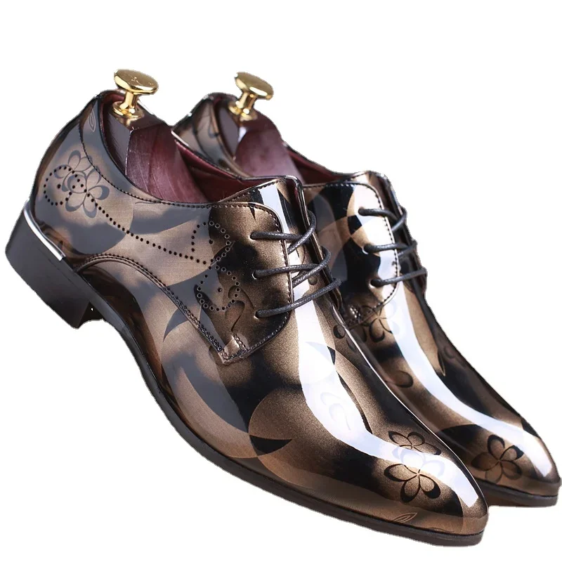 Office Men Dress Shoes Floral Pattern Men Formal Shoes Leather Luxury Fashion Groom Wedding Dress 37-50