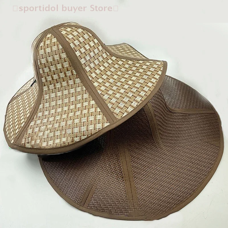[XX]Foldable Straw Hat Practical Sun Protection Farming Beach Hat Large Eaves Fan Cap Hexagonal Fan Cap