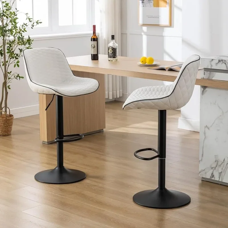 

BOUSSAC Bar Stools Set of 2 with Back Modern Faux Leather Swivel Counter Height Barstools Adjustable Tall Bar Stool Chairs