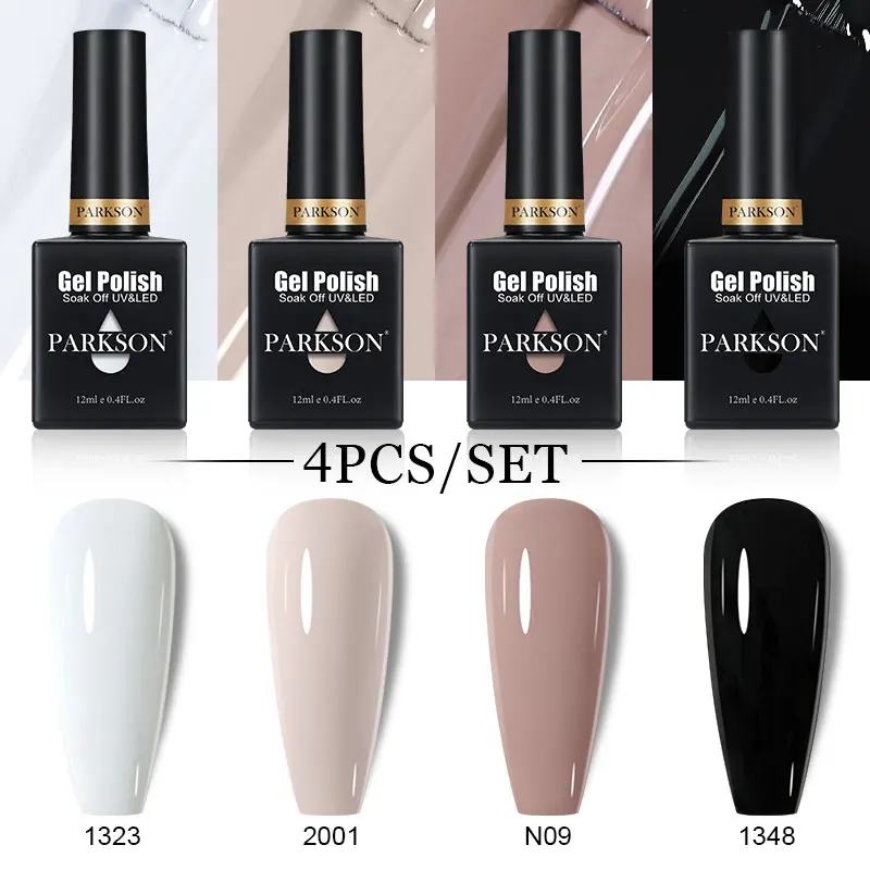 Parkson 누드 그린 젤 광택제 반투명 형광 글리터 래커, LED UV 매트 탑 코트, 베이스 코트, 바니시, 매니큐어, 4 개