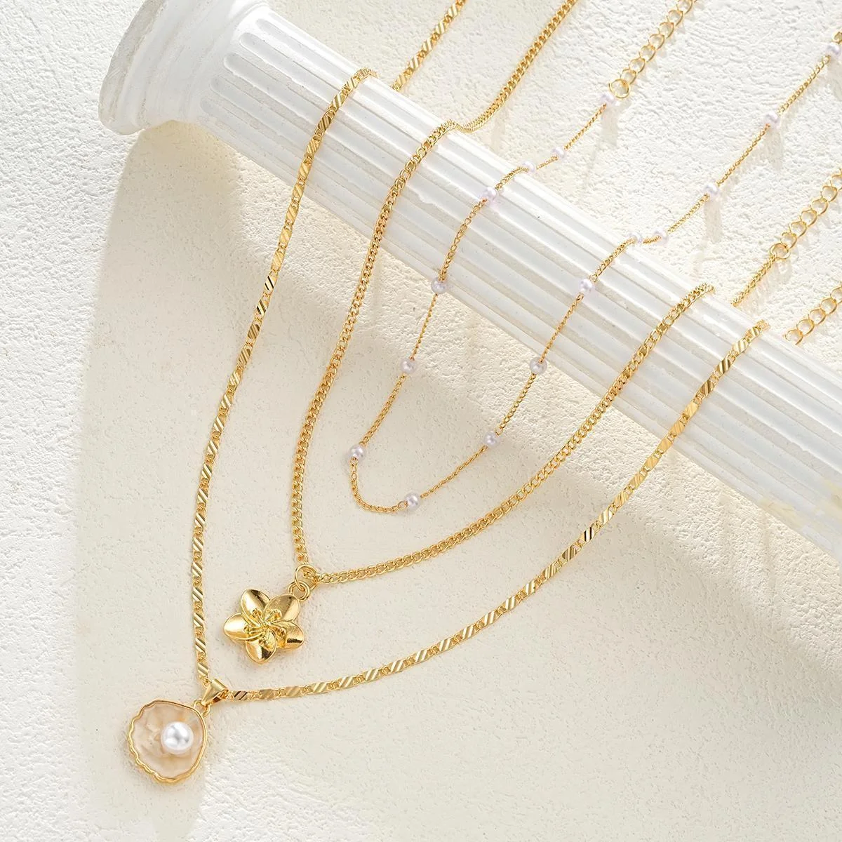 3pcs Set Minimalist Elegant Seashell Flower Faux Pearl Necklace For Women Summer Beach Dating Party Daily Wear Jewelry Gifts