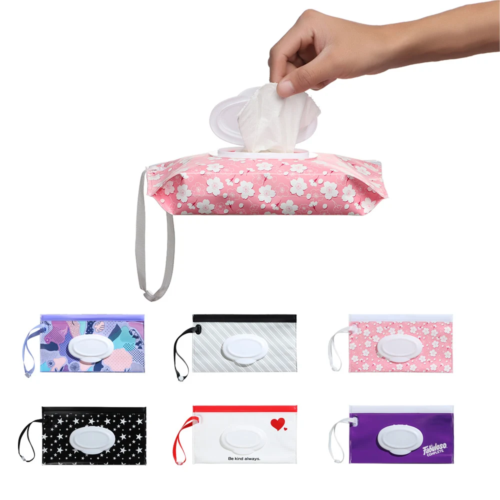 Portable Snap-Strap Wet Wipes Bag 1Pc Fashion Cosmetic Pouch Tissue Box Stroller Accessories Cute Carrying Case Baby Product tissue box wet wipe case baby wipe case wet wipes case wet wipes box