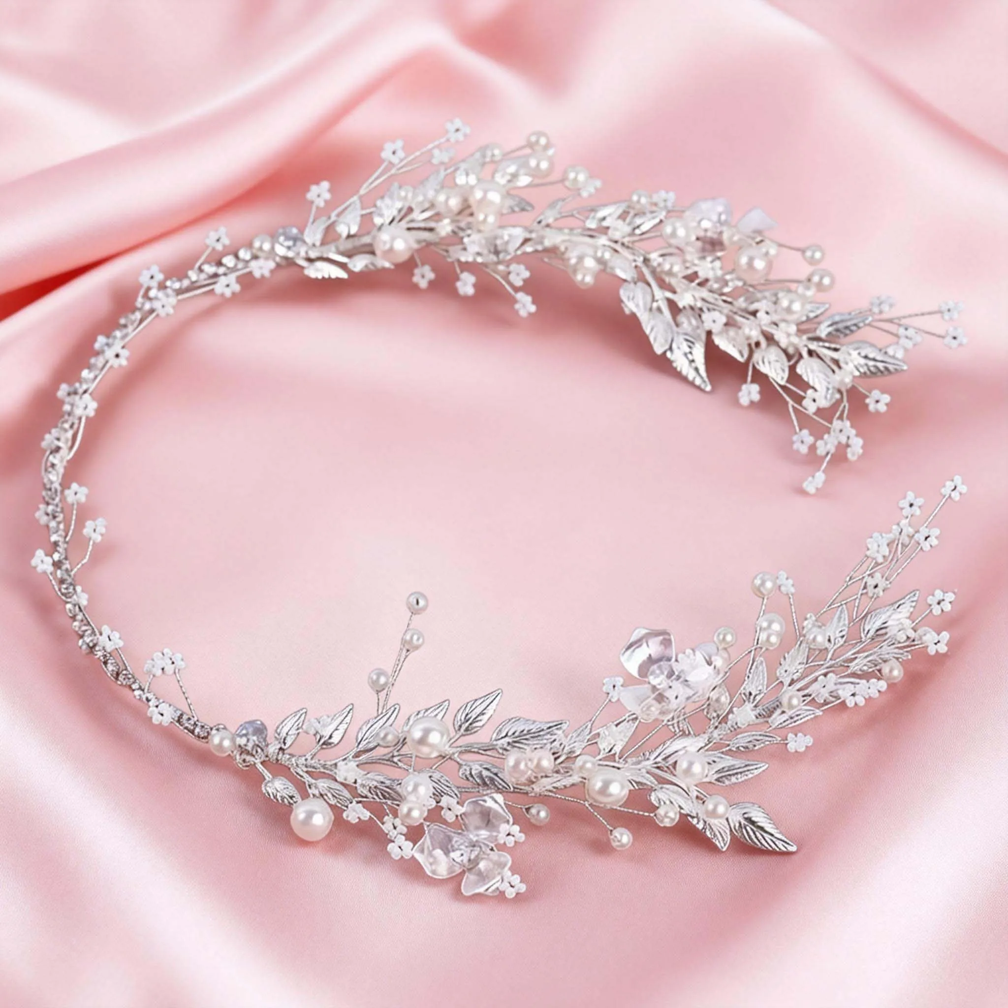 1 fascia per capelli da sposa in lega semplice con strass e perle finte, adatta per matrimoni, feste e abiti da ballo - immagine 3