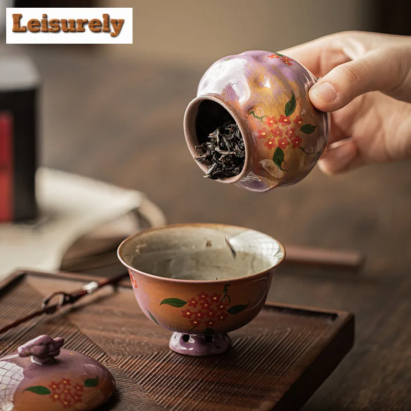 Powder Yin Hand Drawn Small Flower Tea Box Organizer Moisture-proof Ancient Storage Tank Containers Tea Caddy Tea Items Craft
