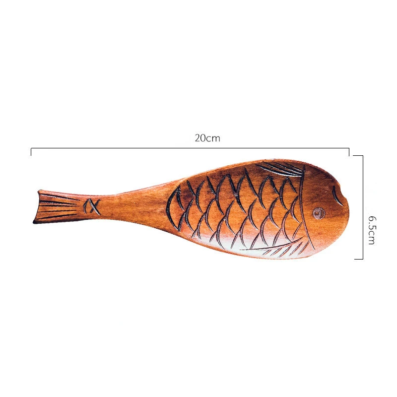 Retro Japanese Creative Fish Shape Rice Spoon Cute Nature Wooden Non-stick Rice Shovel Scoop Kitchen Cooking Utensils Supplies wooden cooking spoon cooking scoop
