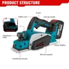 ONEVAN 30000RPM Brushless Electric Planer Cordless DIY Furniture Cutting Tool Power Planer Woodworking For Makita 18v Battery 3