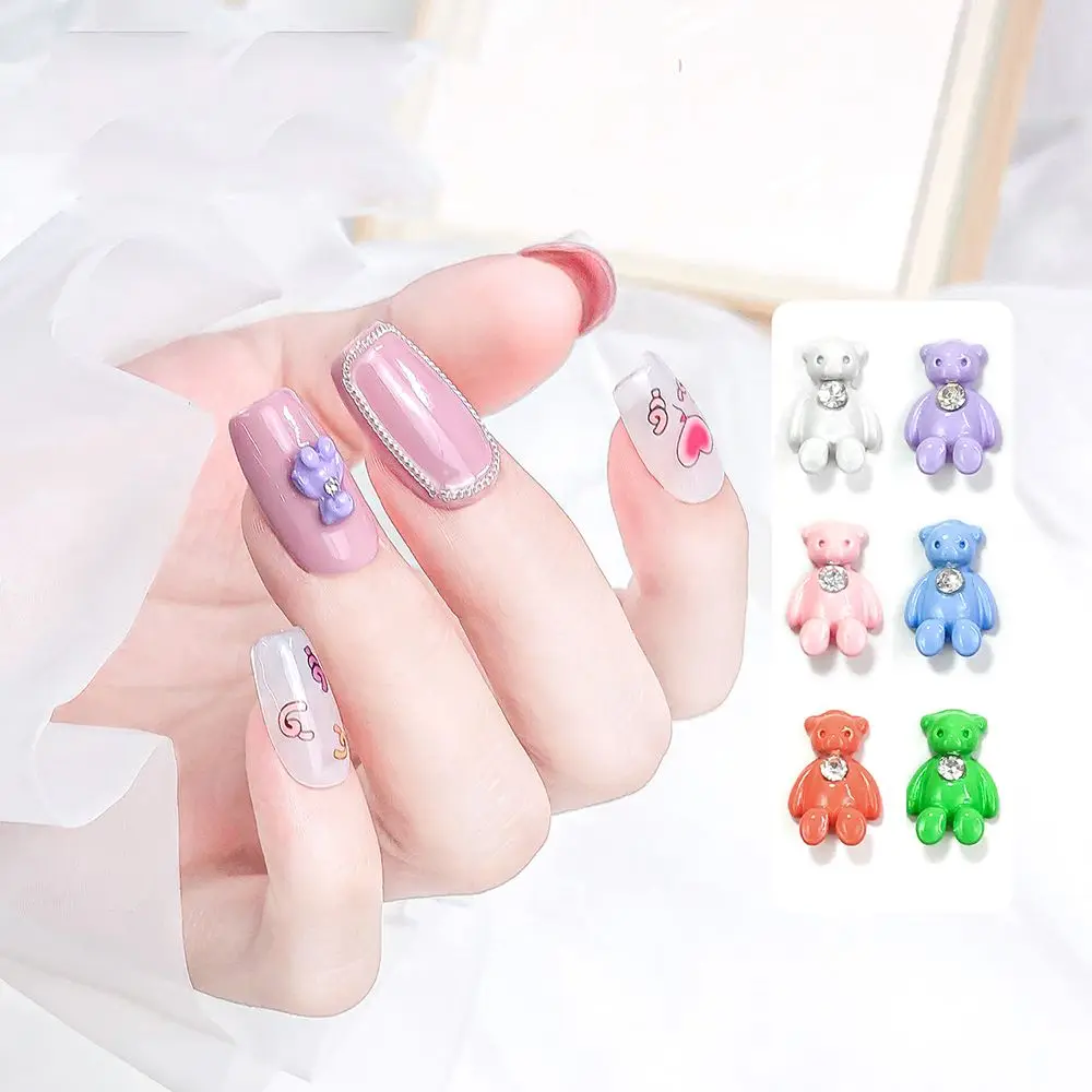 

Bear Nail Art Jewelry Japanese Cartoon Cute Diamond Bear Color Three-dimensional Metal Nail Decoration