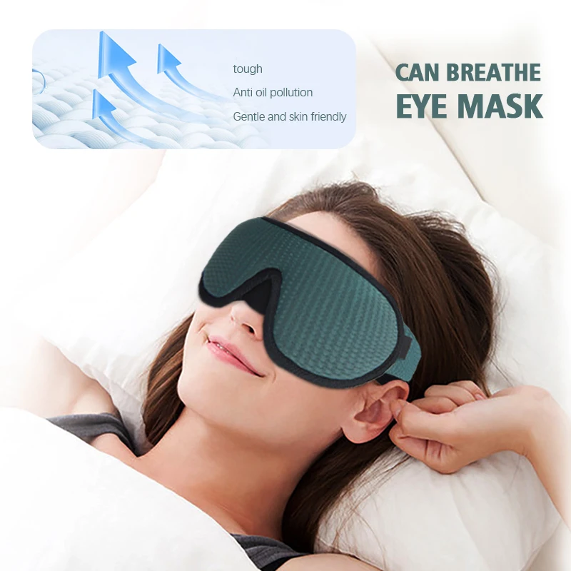 Sleep Mask 3D Eye Mask Green Breathable Shading Sleeping Adjustable Strap Sleep Padded Travel Rest