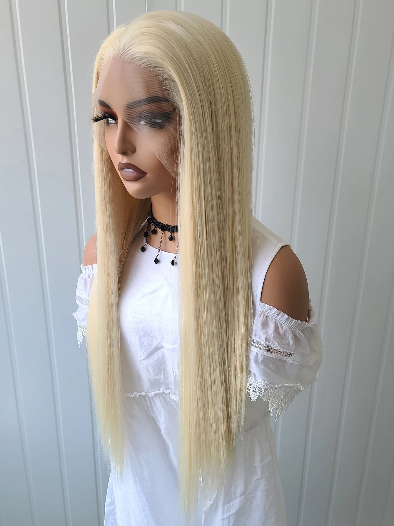Long Straight Lace Front Human Hair Blend Heat Ok Synthetic Wigs Women Soft Natural Daily use