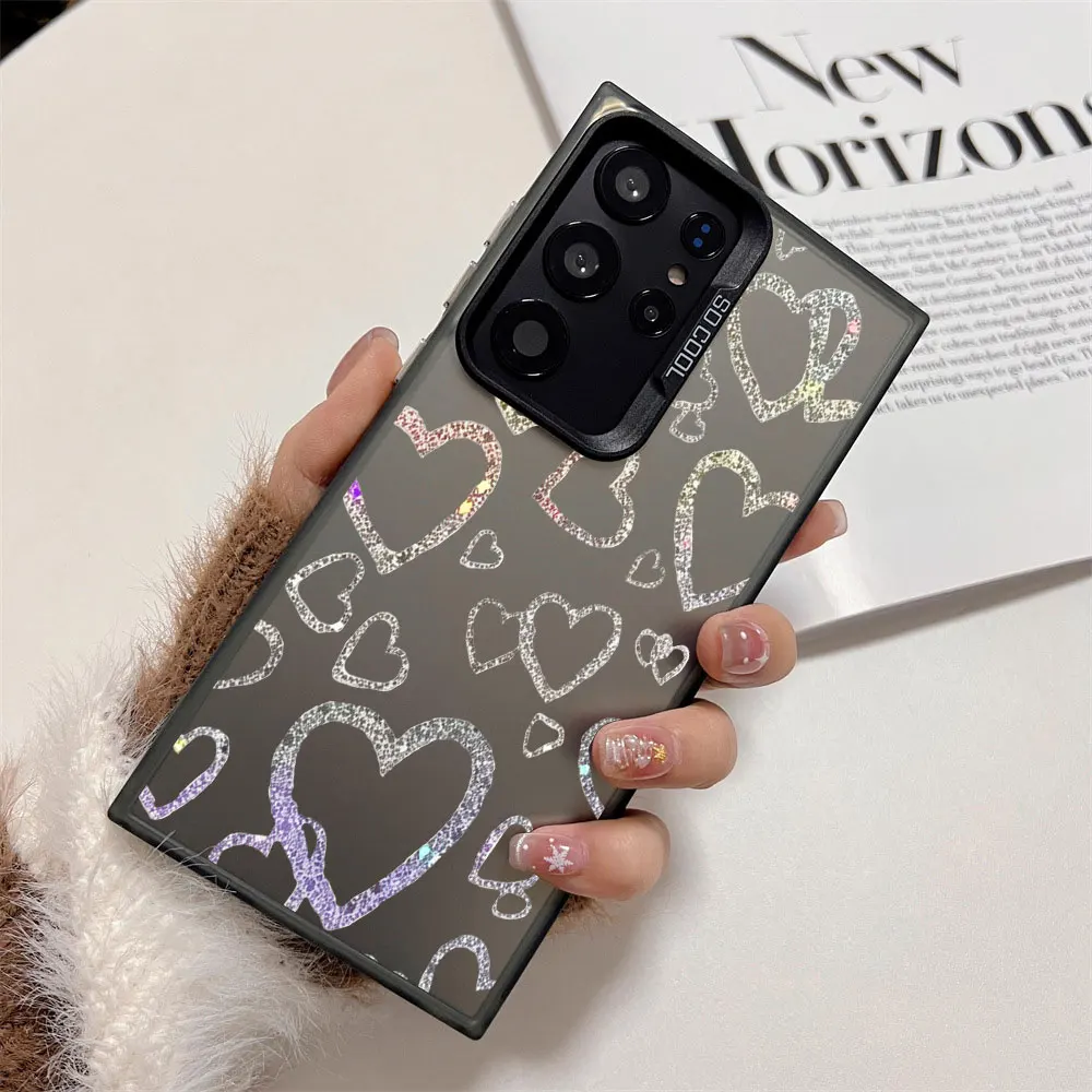 Colorful Silver Glitter Heart Print Shockproof Phone Case