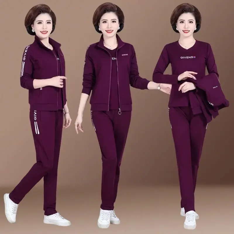 Grape purplish red three-piece suit (coat + pants + T-shirt)