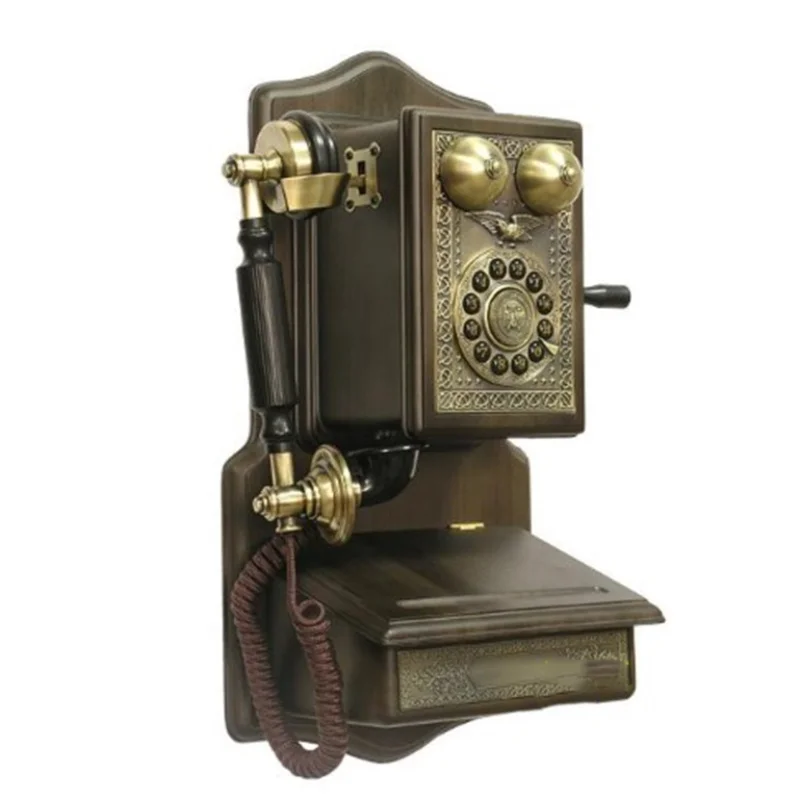 Téléphone filaire décoratif rétro Vintage 1907, bouton-poussoir de luxe, mur en bois