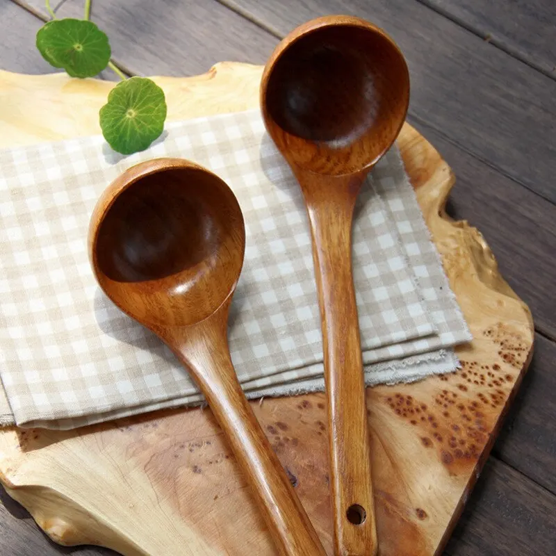 Wooden cooking spoon 1PC Wooden Large Capacity Soup Spoon Kitchen Use Handle High Temperature Cooking Convenient Durable