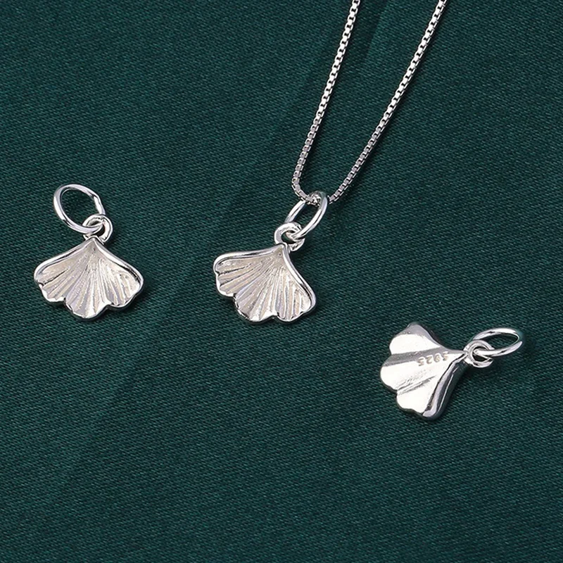 TrustDavis Real 925 Sterling Silver Ginkgo biloba leaves Plant Bracelet Necklace Handmade DIY Accessories Fine Jewelry DZ1647