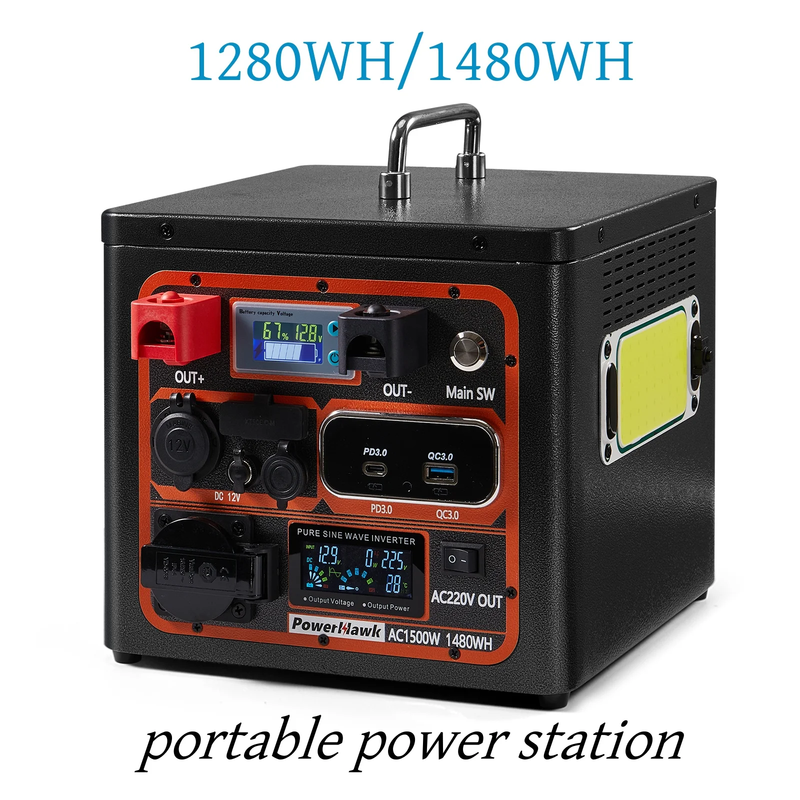 

Portable Power Station 1280Wh/1480Wh Generator LiFePO4 Battery 1200W Outdoor Camping Charger Emergency AC220V DC12V output