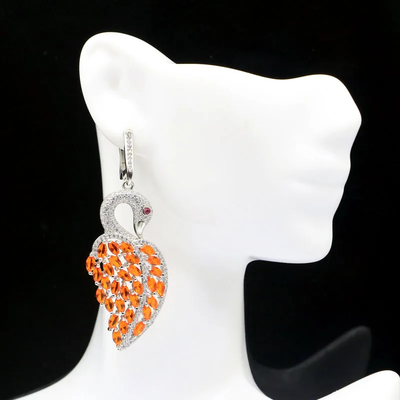 62X24Mm Accattivante A Forma Di Cigno Tormalina Rosa Arancione Spessartine Granato Iolite Bianco Cz Gioielli Per Orecchini In Argento Da Donna