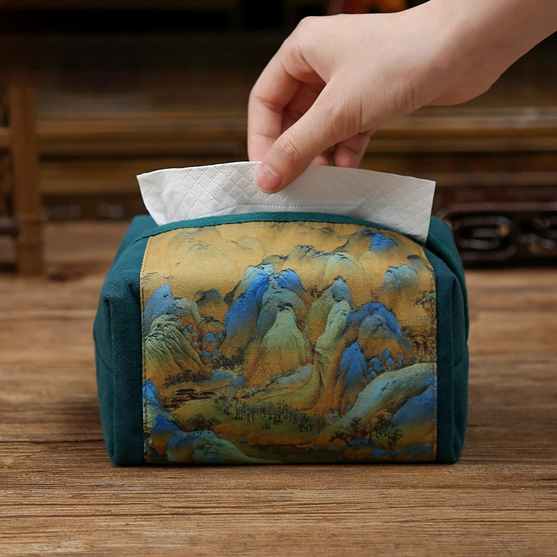 Paper Drawing Bag Tissue Box Chinese Retro Style Tissue Cover Fabric Art Drawing Box Living Room Paper Household Desktop 5