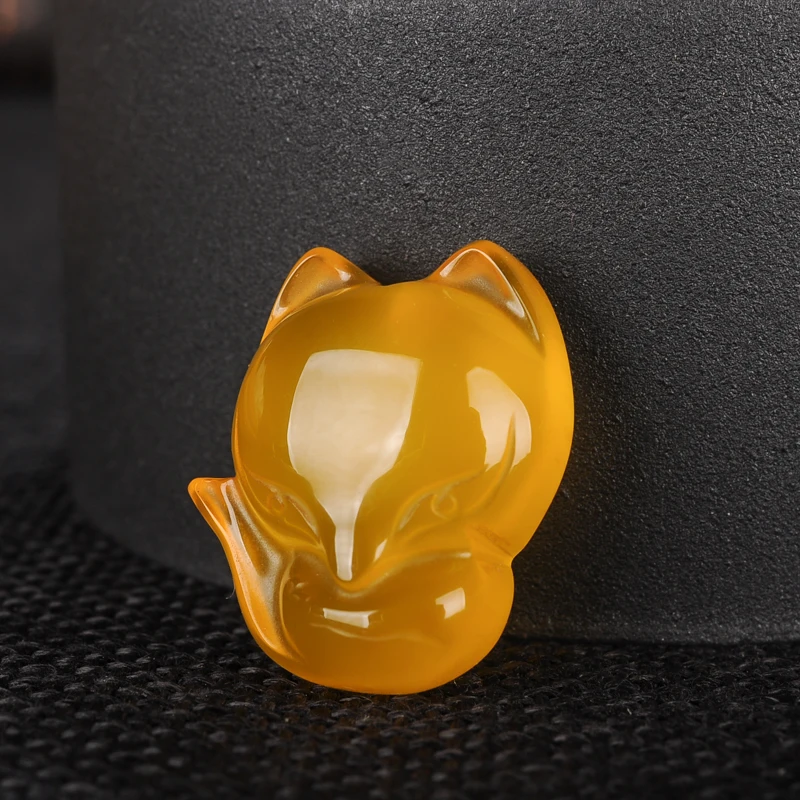 Natural Green Agate Fox Jade Pendant Necklace Chalcedony Carved Charm Jewellery Fashion Amulet for Men Women Lucky Pendants