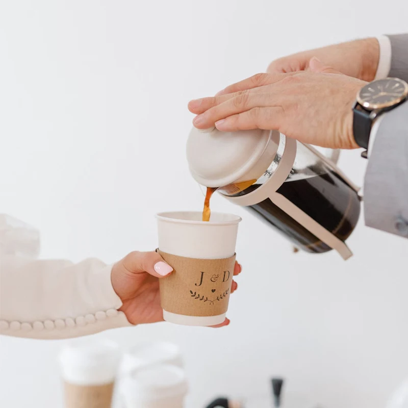 Personalized Disposable Paper Coffee Cup Sleeve for Wedding Custom 20-100ps Heat Insulation Drinks Cup Sleeves for Hot Beverages