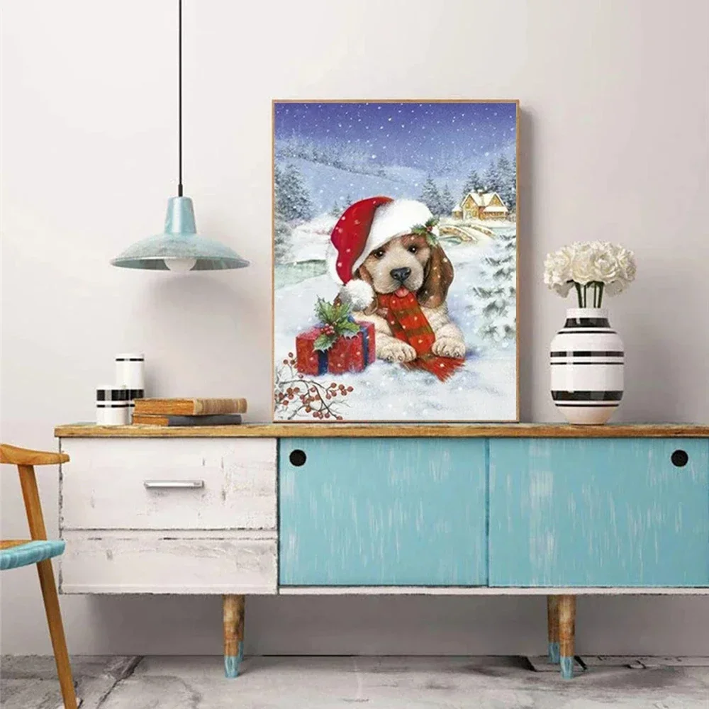 5D DIY Diamond Painting Santa Full Round Diamond Mosaic Animal Embroidery Cross Stitch Rhinestone Art Christmas Home Decor Gift