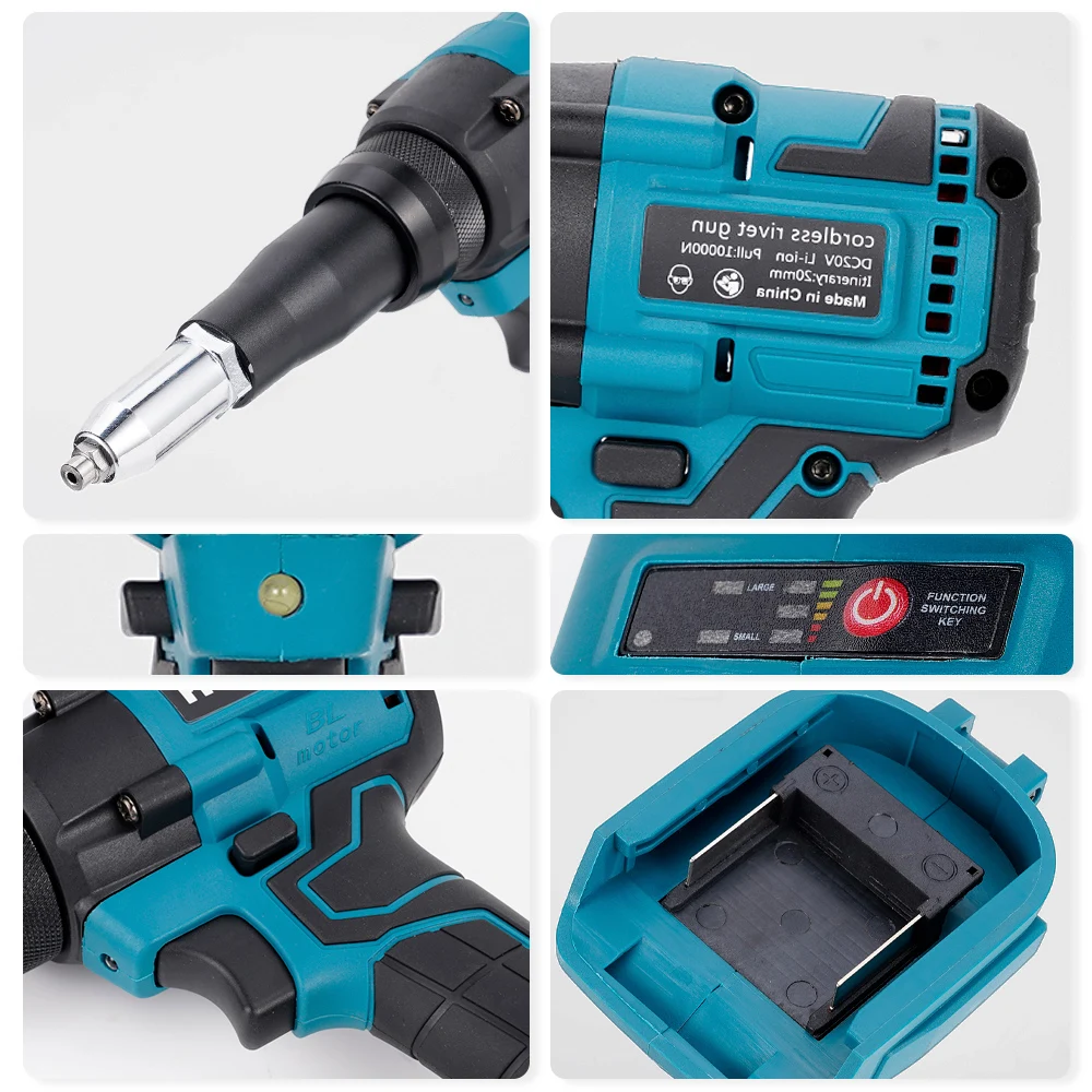 Hormy Brushless Electric Rivet Gun 11000N Cordless Rivet Nut Gun LED Auto Drill Rechargeable Power Tool For Makita Battery