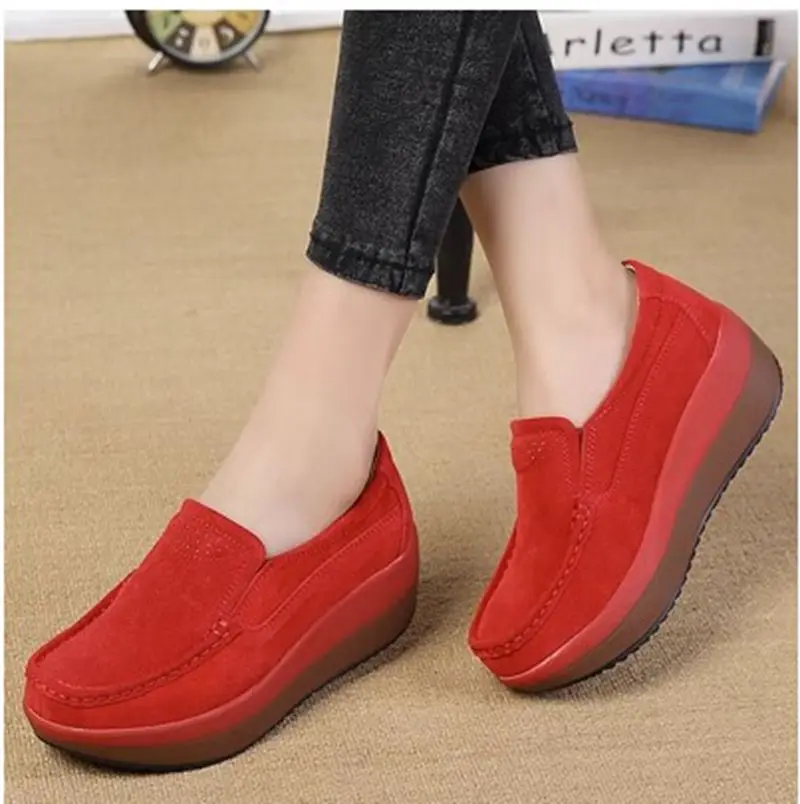 Women Flat Platform Loafers Ladies Elegant Suede Leather Moccasins Shoes Woman Slip On Moccasin Women's Blue Casual Shoes