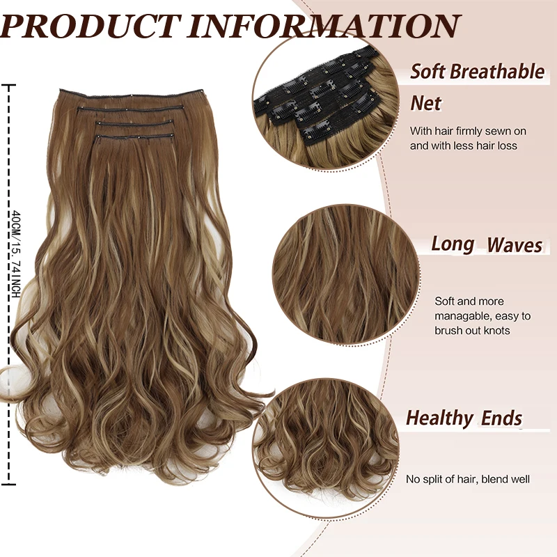 Extension per capelli lunghi ondulati con mèches miste, morbide e invisibili, con trama in pizzo, resistenti al calore, sintetiche, per donna - immagine 3