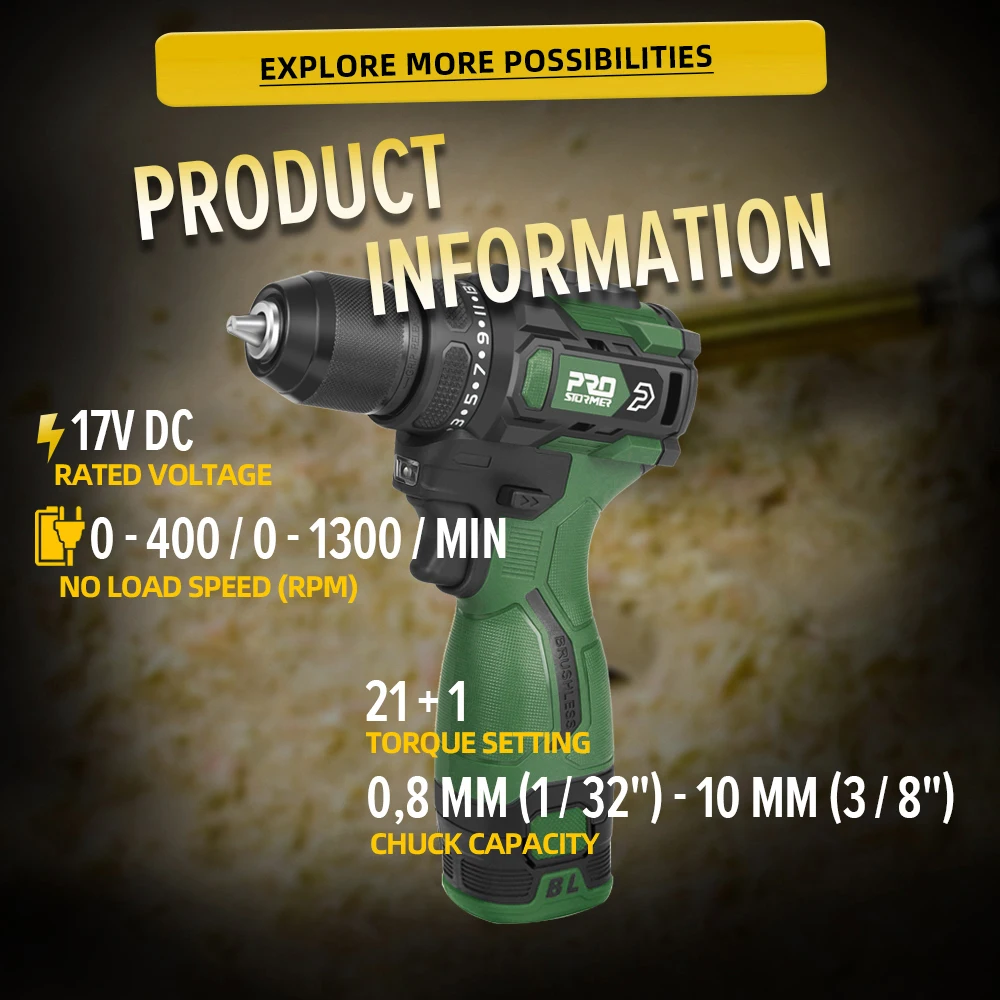 17V 55NM Brushless Electric Drill Cordless Driller Mini Driver Screwdriver Li-ion Battery 5pcs Bit Power Drill By PROSTORMER 3