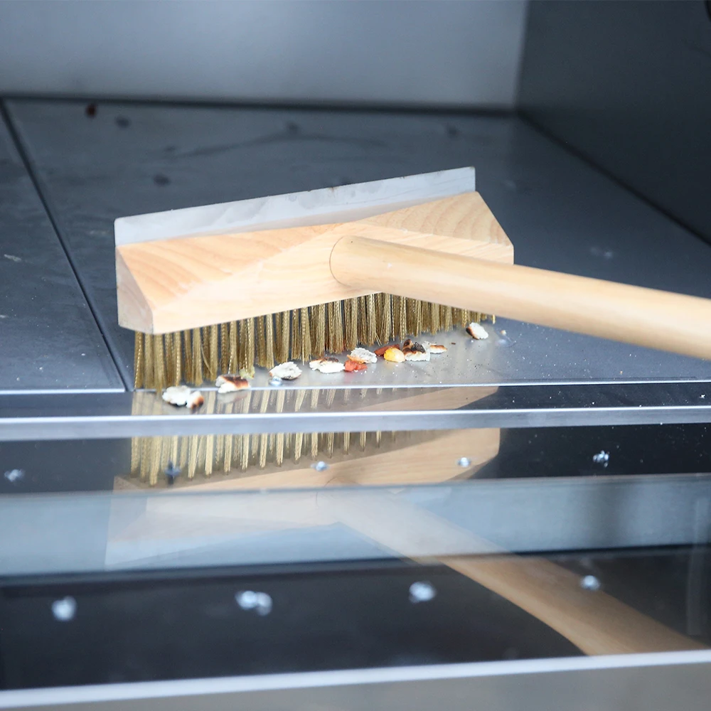 Onilini Big Pizza Oven Copper Brush with Scraper Grill Brass Cleaning Brush with Wood Detachable Long Handle Commercial Use