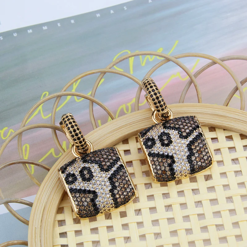 SUNSLL New Design Light Luxury Fashion Earrings Gold Color Inlaid Leopard Zircon Square Pendant Exquisite Jewelry Gift