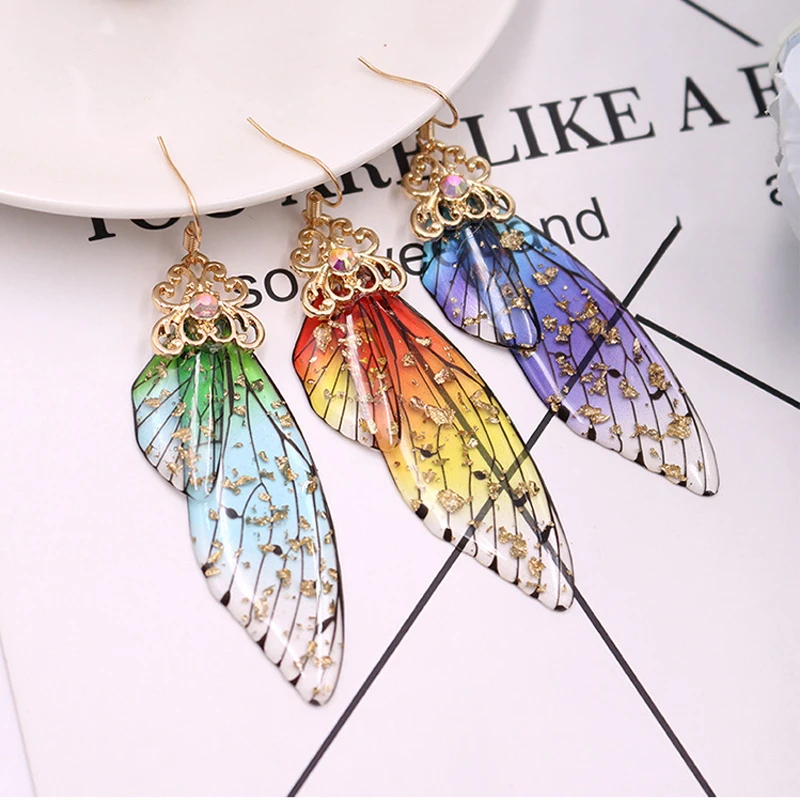 

Butterfly Wing Earrings For Women Alloy Rhinestone Drop Earrings Bohemia Gradient Dangle Earrings Jewelry Accessories