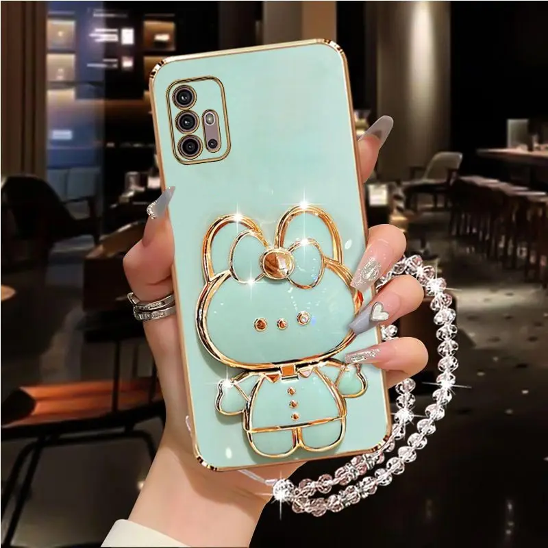 Diamond-Strap Mirror Rabbit Phone Holder Case with Stand Cover